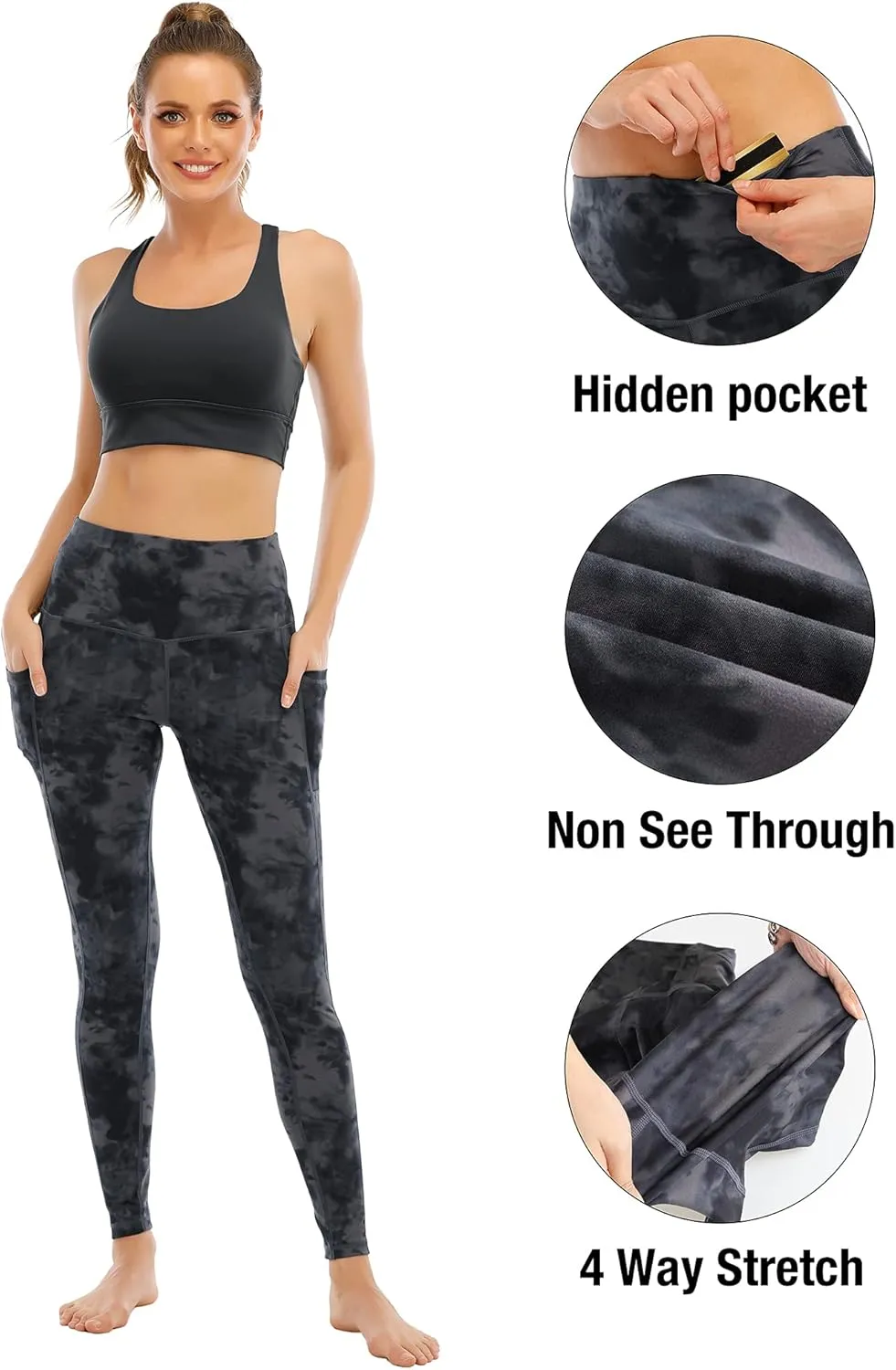 4 Pack Leggings with Pockets for Women,High Waist Tummy Control Workout Yoga Pants