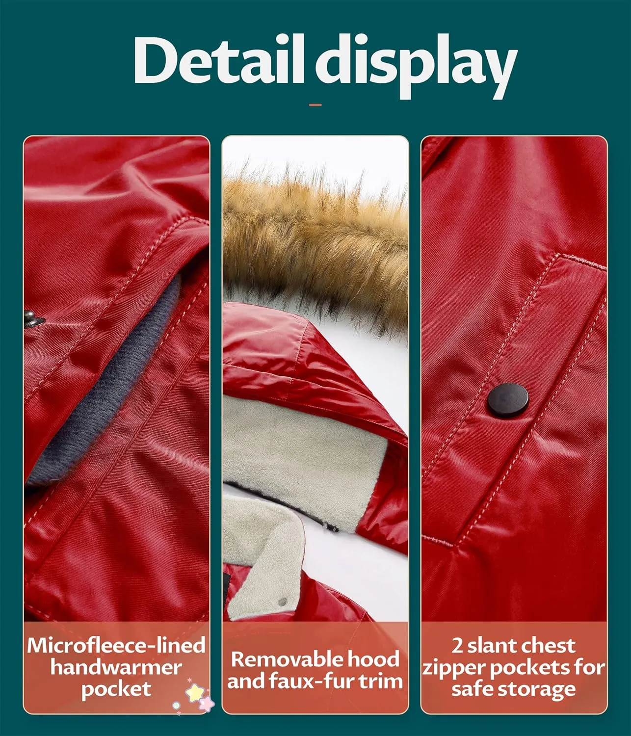 CREATMO US Girl's Long Winter Warm Parka Sherpa Trimmed Collar Puffer Ski Jacket Coat