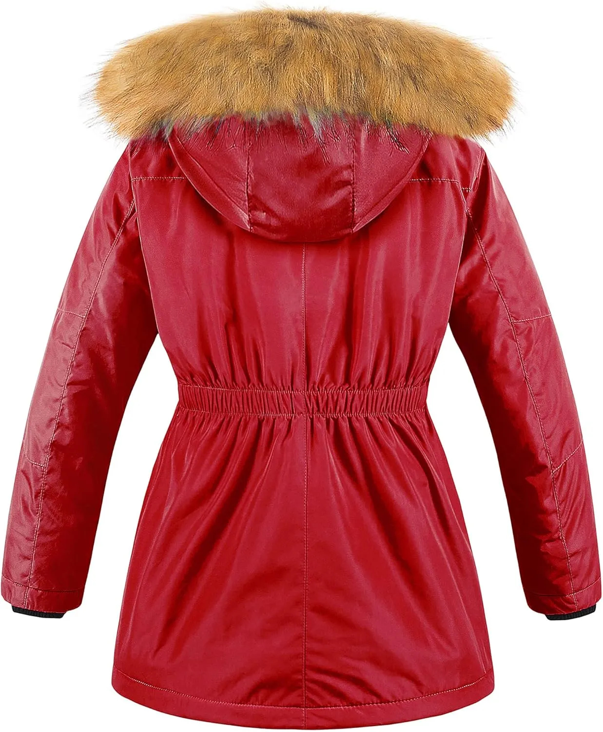 CREATMO US Girl's Long Winter Warm Parka Sherpa Trimmed Collar Puffer Ski Jacket Coat