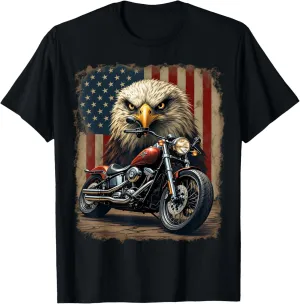 Motorcycle USA Flag Retro Biker Chopper T-Shirt