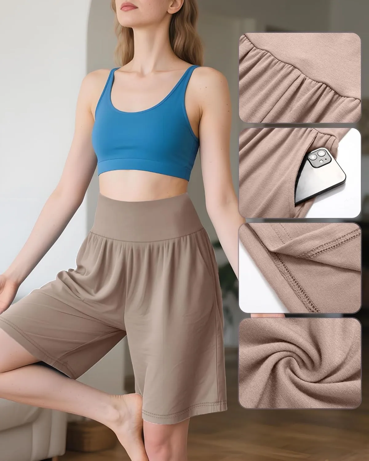 Neer 3 Pack Women's Bermuda Shorts, High Waist Cotton Stretch Casual Bottoms Knee Length Summer Athletic Short with Pockets