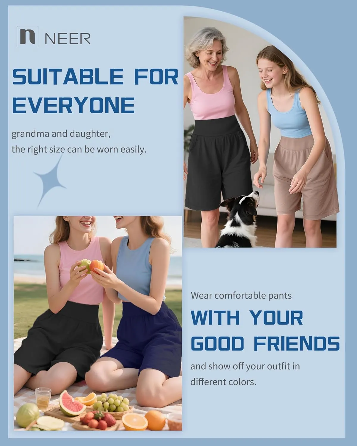 Neer 3 Pack Women's Bermuda Shorts, High Waist Cotton Stretch Casual Bottoms Knee Length Summer Athletic Short with Pockets