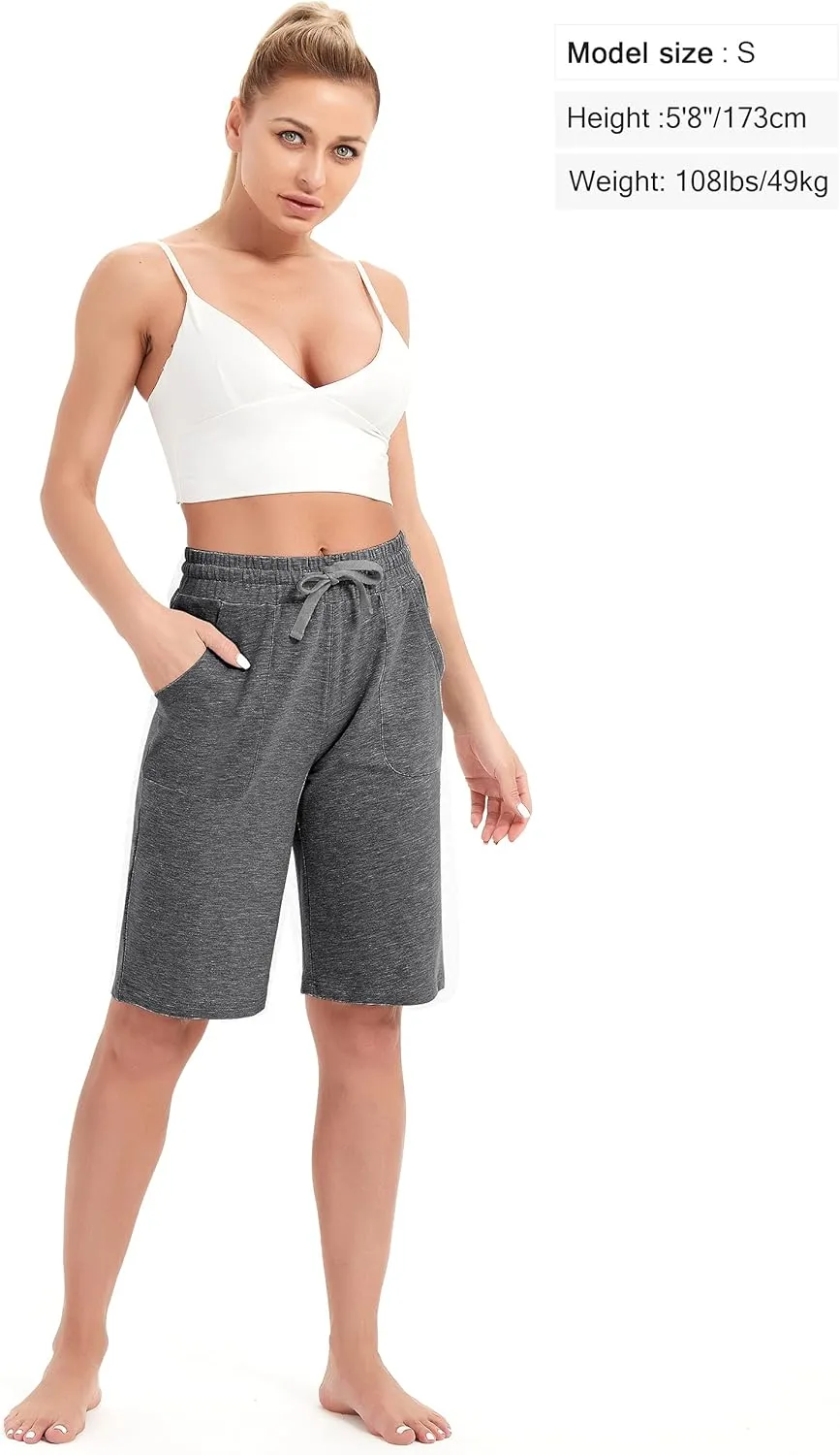 SPECIALMAGIC Cotton Sweat Shorts with Pockets for Women 10" Athletic Lounge Sports Workout Bermuda Knee Shorts