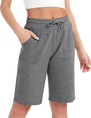SPECIALMAGIC Cotton Sweat Shorts with Pockets for Women 10" Athletic Lounge Sports Workout Bermuda Knee Shorts