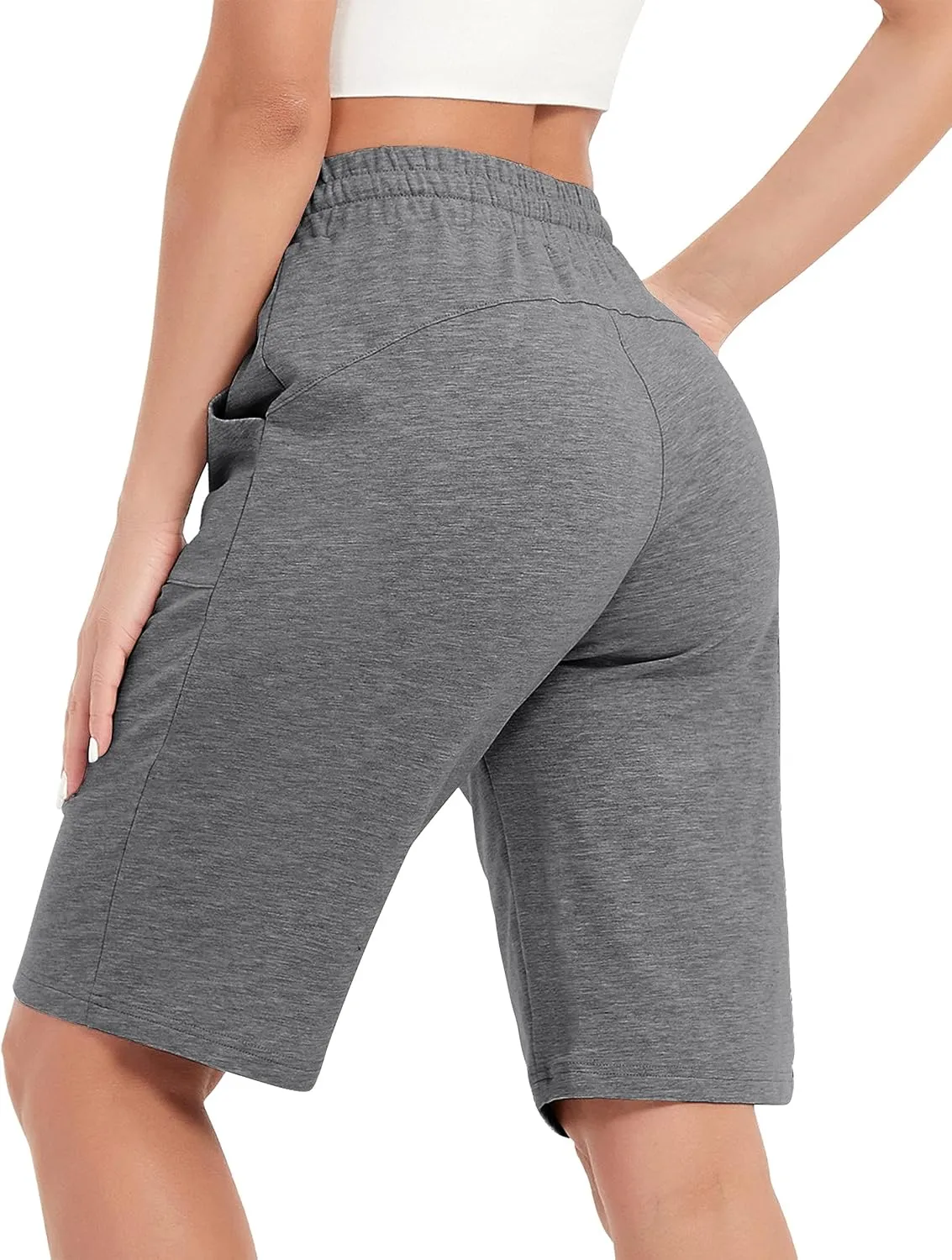 SPECIALMAGIC Cotton Sweat Shorts with Pockets for Women 10" Athletic Lounge Sports Workout Bermuda Knee Shorts