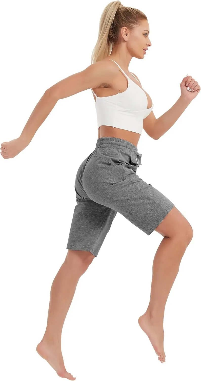 SPECIALMAGIC Cotton Sweat Shorts with Pockets for Women 10" Athletic Lounge Sports Workout Bermuda Knee Shorts