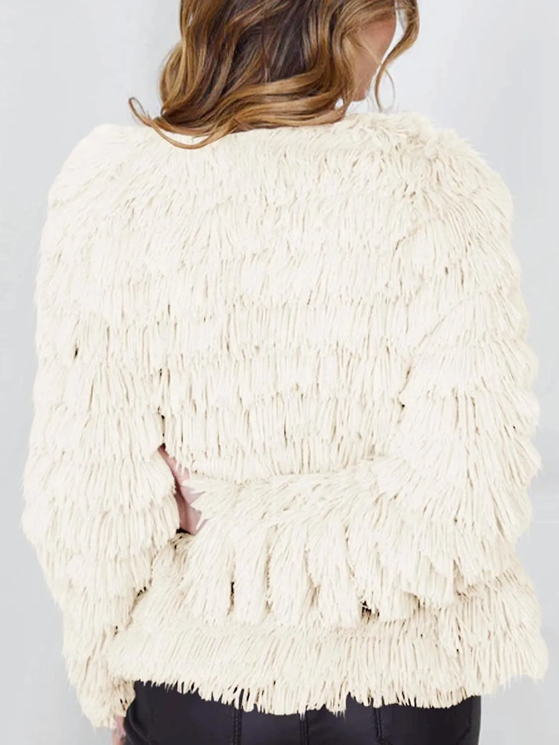 Womens Open Front Faux Fur Cardigan Vintage Parka Shaggy Jacket Coat